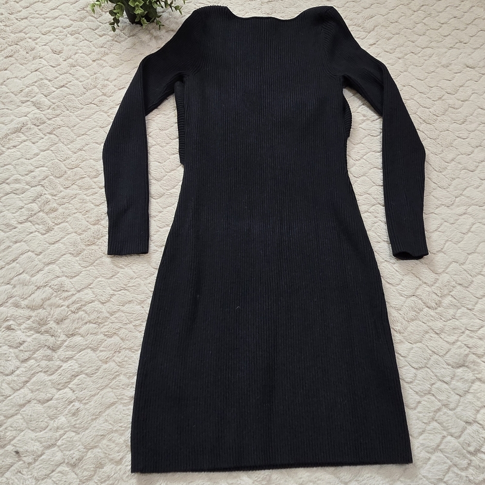 Abercrombie & Fitch Black Ribbed Crossover Front Sweater Mini-Dress, Size Large - Picture 7 of 11